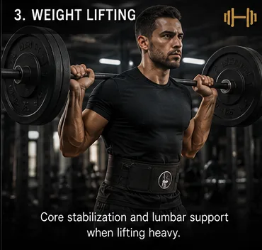 Weight lifting — core stabilization and lumbar support when lifting heavy